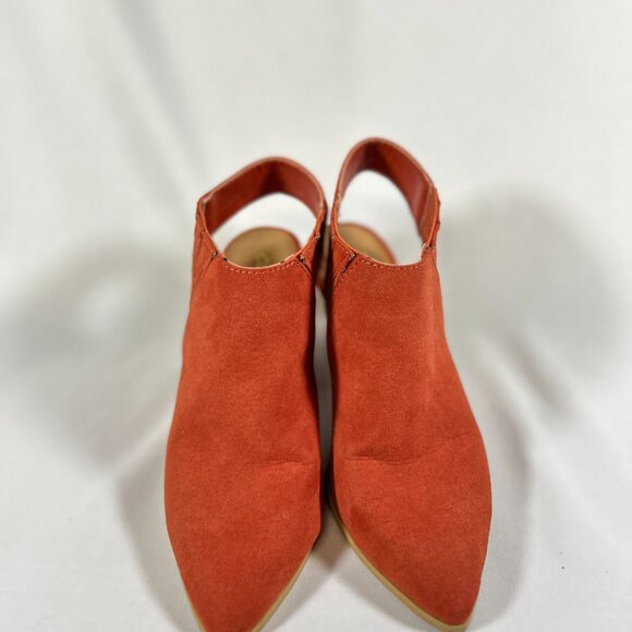 Qupid pointed toe chunky wood heel brick fox open back bootie womans sz 6 - Picture 4 of 12